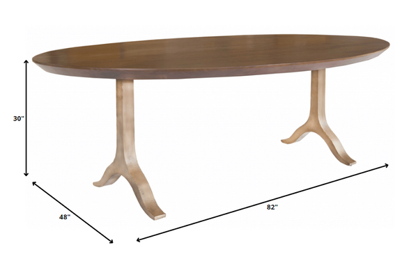 Oval Walnut and Antique Gold Dining Table