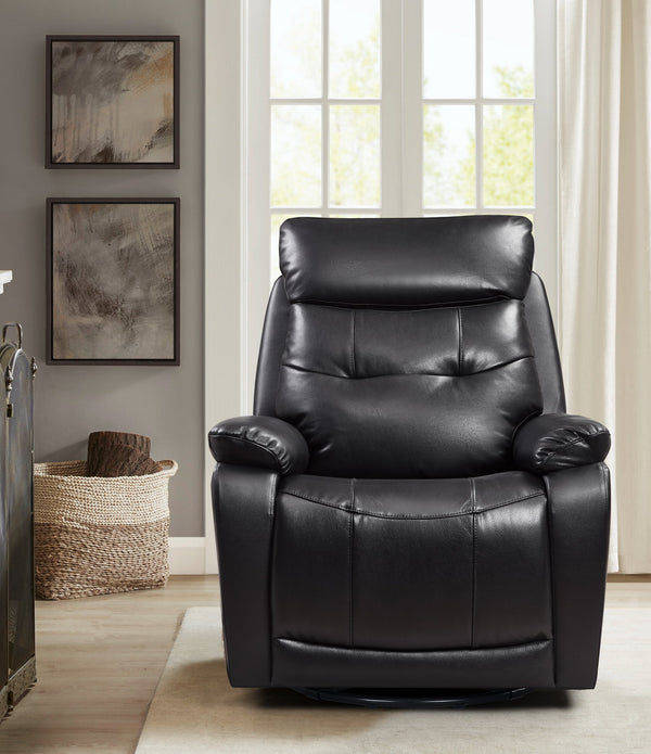 Black Genuine Leather Swivel Power Recliner with USB port