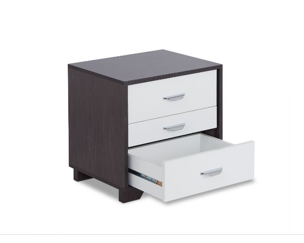 Black and White Metal 3 Drawer Nightstand