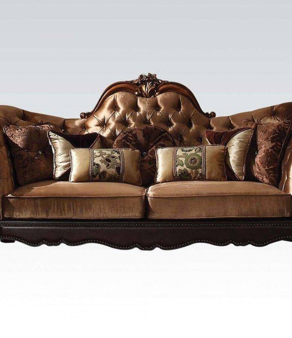 73' X 45' X 48' Golden Brown Velvet Loveseat W5 Pillows