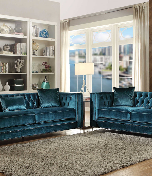 90' X 37' X 30' Dark Teal Wood Sofa W3 Pillows