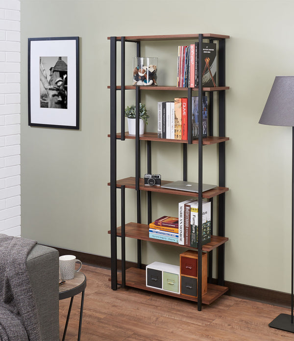 32' X 13' X 70' Walnut  Sandy Black Wood Bookshelf