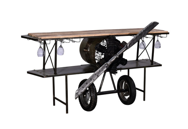 Black Metal Mango Wood Aeroplane Bar Counter