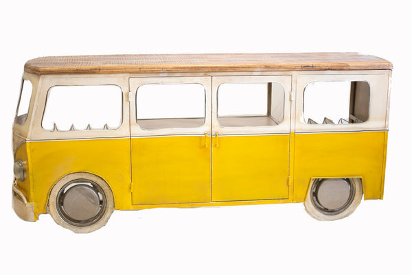 Yellow and Off White  Metal Mango Wood Bus Bar