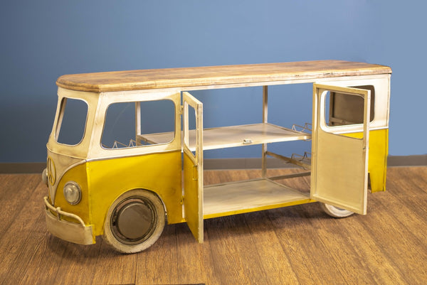 Yellow and Off White  Metal Mango Wood Bus Bar