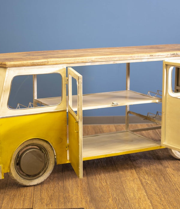 Yellow and Off White  Metal Mango Wood Bus Bar