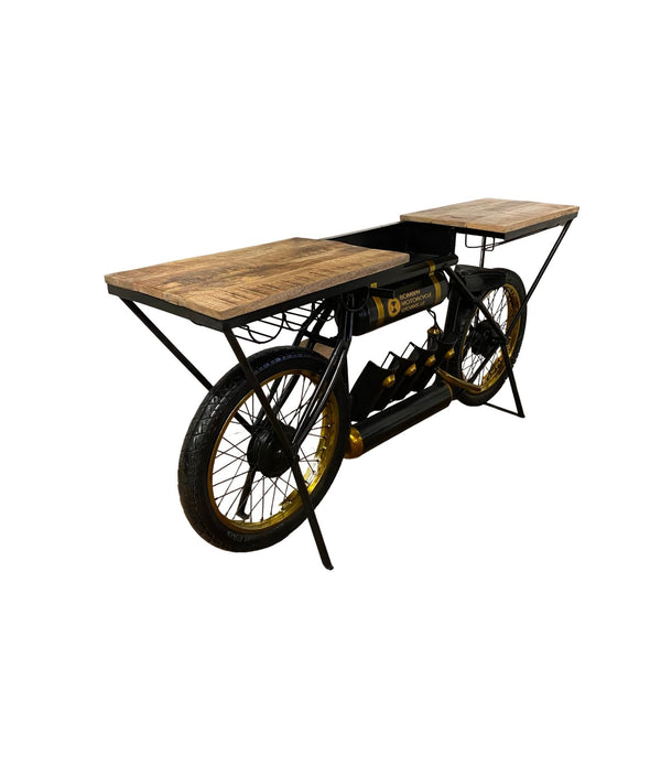 Black and Gold  Metal Mango Wood Bike Bar Counter