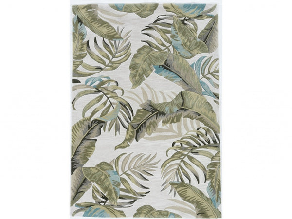 3' x 5' Ivory Tropical Leaves Area Rug