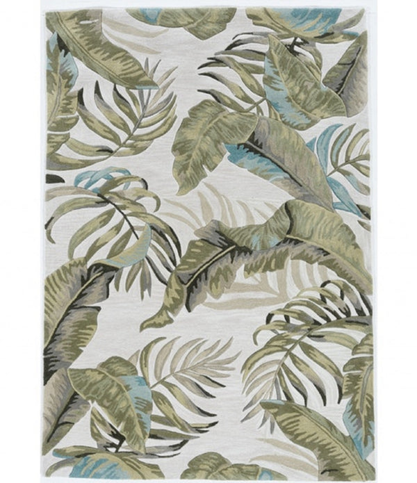 3' x 5' Ivory Tropical Leaves Area Rug