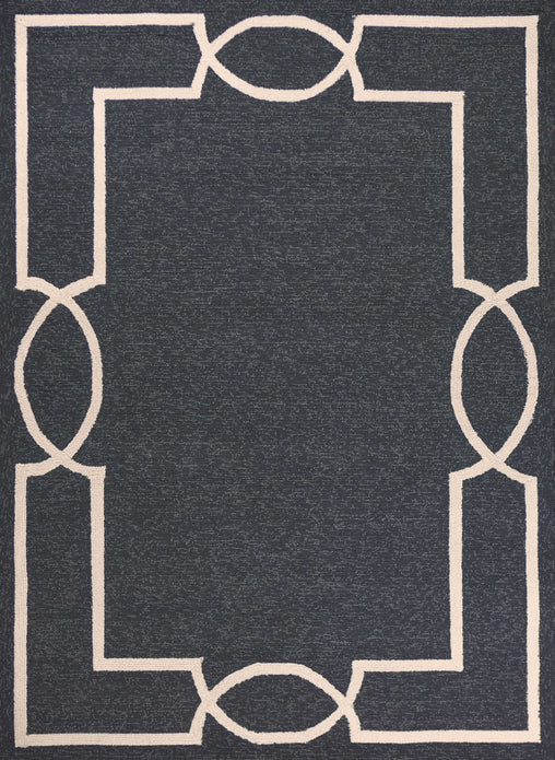 2'x3' Onyx Black Hand Hooked UV Treated Bordered Indoor Outdoor Accent Rug