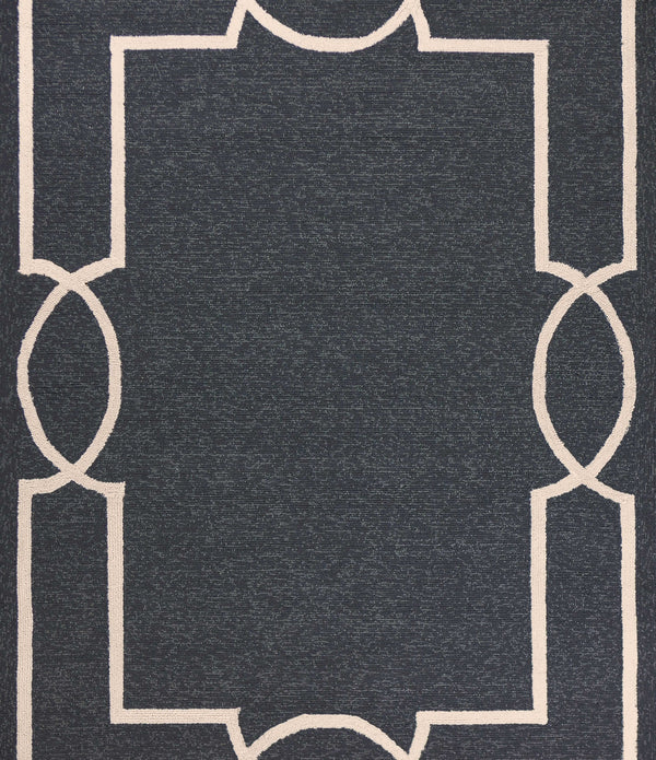 2'x3' Onyx Black Hand Hooked UV Treated Bordered Indoor Outdoor Accent Rug