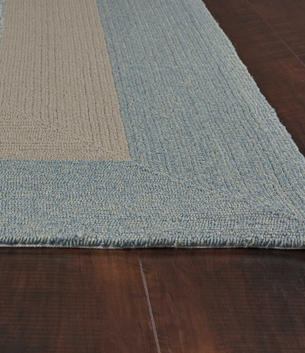 3'x5' Spa Blue Beige Hand Hooked UV Treated Bordered Indoor Outdoor Area Rug