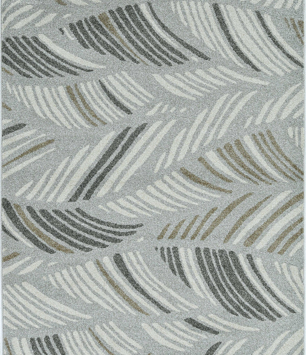 7' x 9' Grey Feather Pattern Indoor Outdoor Area Rug