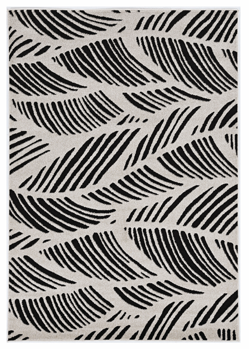 5'x8' Black White Machine Woven UV Treated Oversized Leaves Indoor Outdoor Area Rug