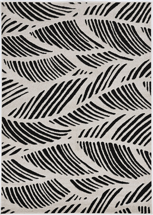 5'x8' Black White Machine Woven UV Treated Oversized Leaves Indoor Outdoor Area Rug