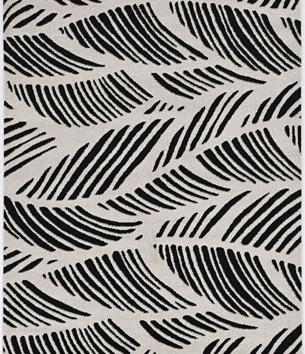 5'x8' Black White Machine Woven UV Treated Oversized Leaves Indoor Outdoor Area Rug