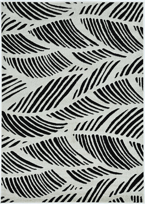 7'x10' Black White Machine Woven UV Treated Tropical Palm Leaves Indoor Outdoor Area Rug