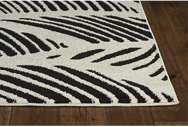 8'x11' Black White Machine Woven UV Treated Tropical Palm Leaves Indoor Outdoor Area Rug