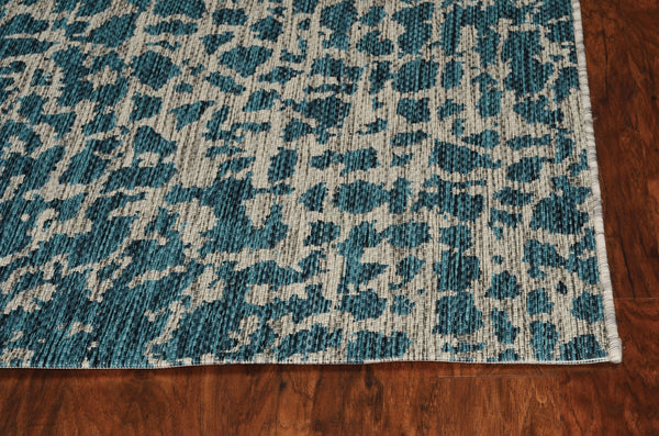 3'x5' Teal Machine Woven UV Treated Animal Print Indoor Outdoor Area Rug