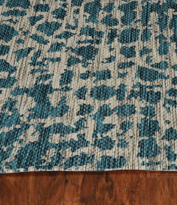 3'x5' Teal Machine Woven UV Treated Animal Print Indoor Outdoor Area Rug