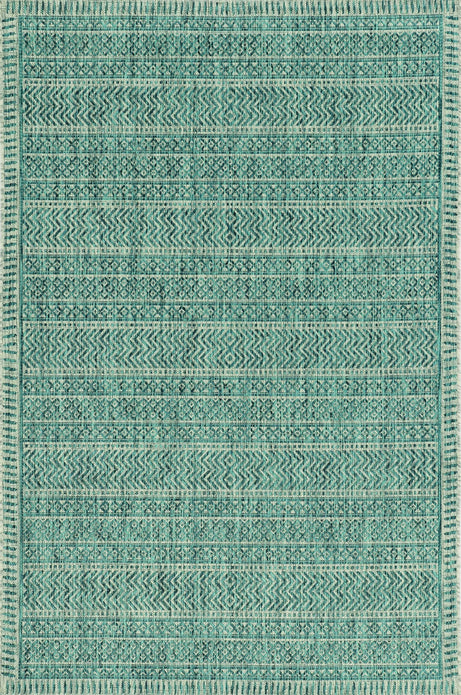 5'x7' Teal Machine Woven UV Treated Tribal Indoor Outdoor Area Rug