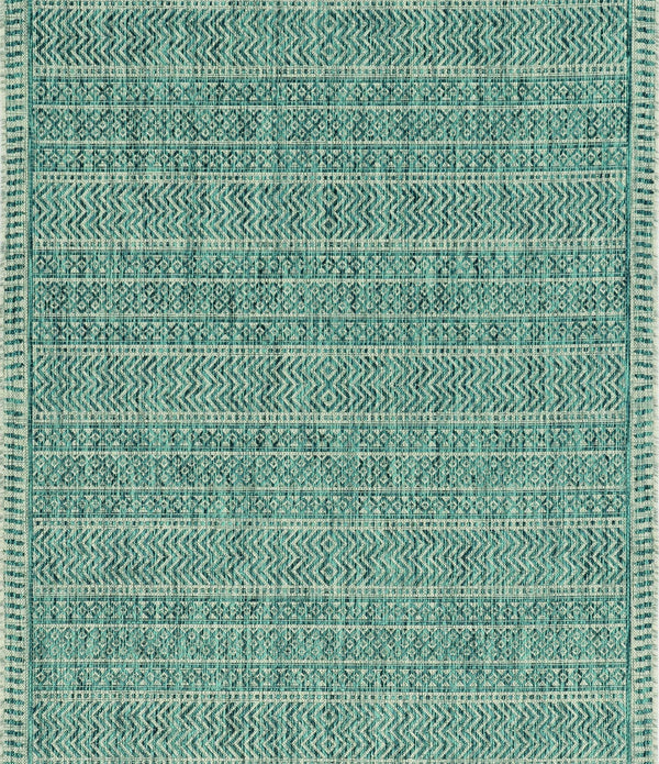 5'x7' Teal Machine Woven UV Treated Tribal Indoor Outdoor Area Rug