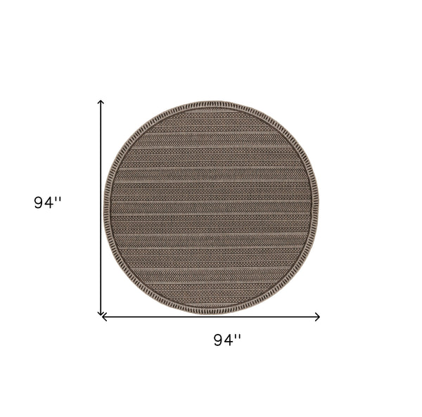 8' Round Mocha Geometric Pattern Indoor Outdoor Area Rug