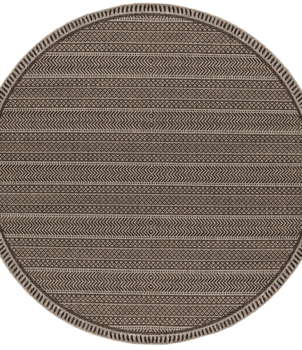 8' Round Mocha Geometric Pattern Indoor Outdoor Area Rug