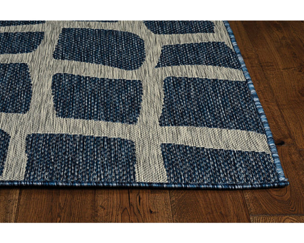 3'x5' Blue Grey Machine Woven UV Treated Abstract Indoor Outdoor Area Rug