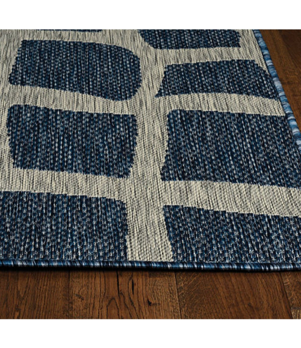 3'x5' Blue Grey Machine Woven UV Treated Abstract Indoor Outdoor Area Rug