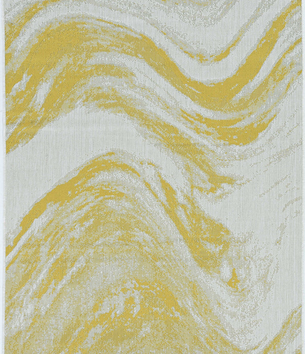 5'x7' Ivory Gold Machine Woven UV Treated Abstract Waves Indoor Outdoor Area Rug