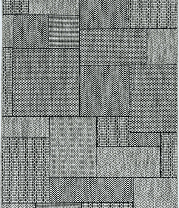 3'x4' Grey Machine Woven UV Treated Geometric Blocks Indoor Outdoor Accent Rug