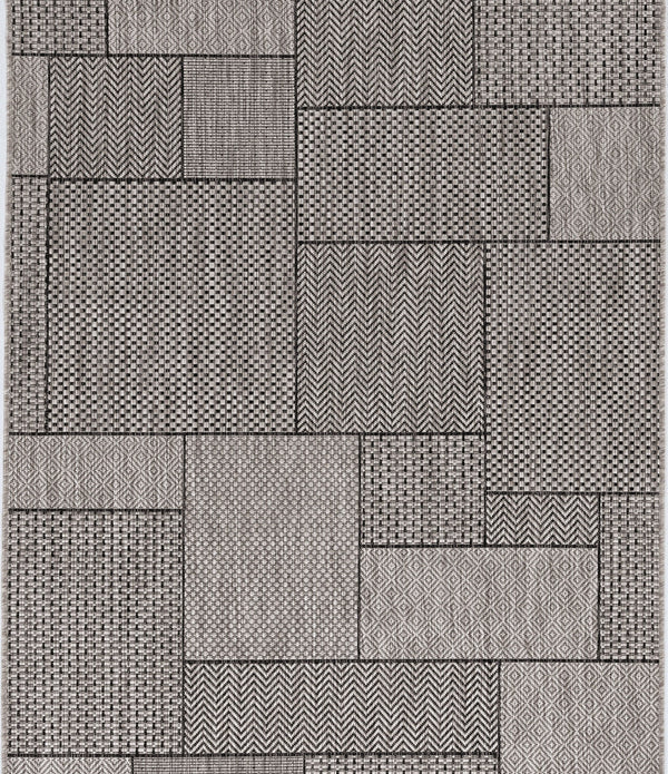 3'x5' Grey Machine Woven UV Treated Geometric Blocks Indoor Outdoor Area Rug