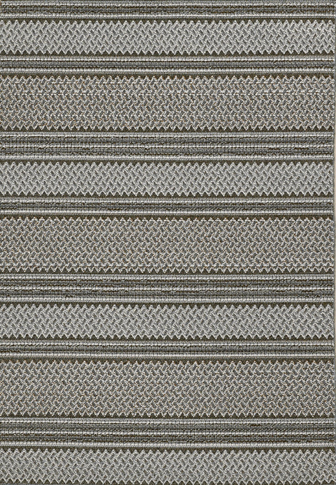 7'x9' Grey Machine Woven UV Treated Awning Stripes Indoor Outdoor Area Rug