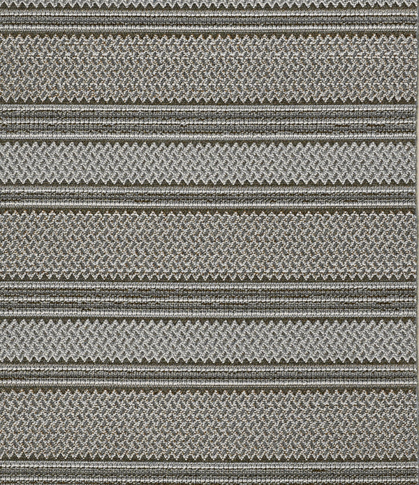 7'x9' Grey Machine Woven UV Treated Awning Stripes Indoor Outdoor Area Rug