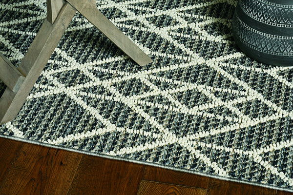 10'x13' Grey Machine Woven UV Treated Geometric Indoor Outdoor Area Rug