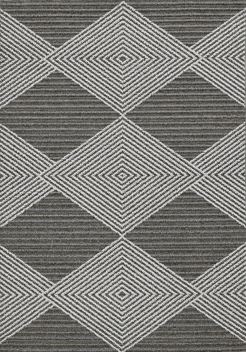 7' x 9' Grey or Ivory Geometric Diamonds Indoor Outdoor Area Rug