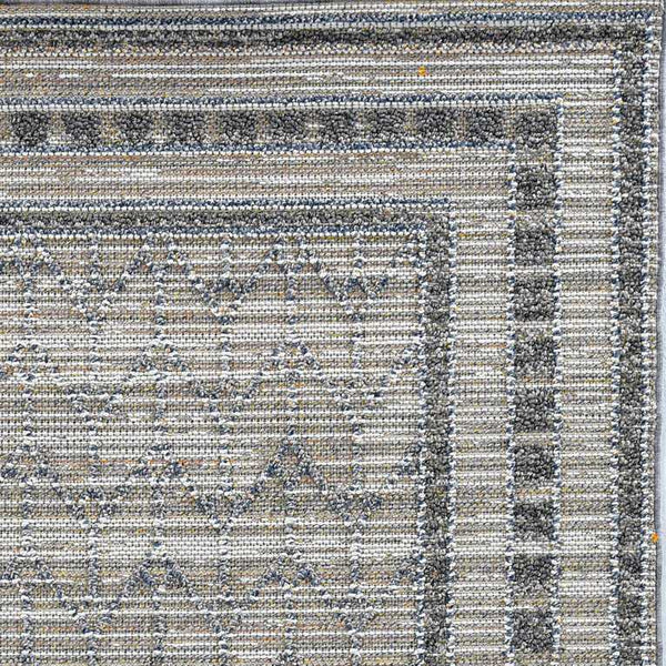 4'x6' Grey Machine Woven UV Treated Bordered Chevron Indoor Outdoor Area Rug