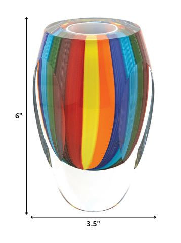 6 MultiColor Art Glass Vase