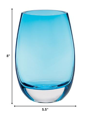 8 Mouth Blown Crystal Lead Free Oval Thick Aqua Blue Walled Vase