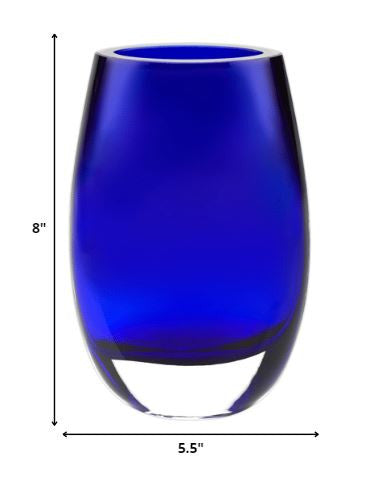 8 Mouth Blown Crystal Cobalt Blue Vase