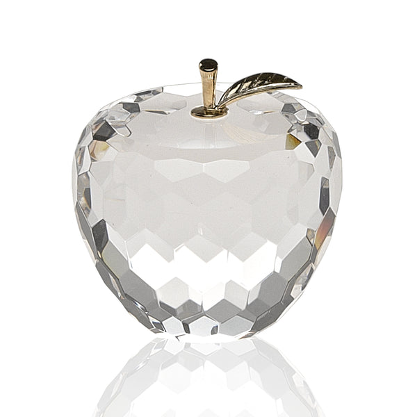 Gold Crystal Faceted Apple Paperweight with Gold Leaf