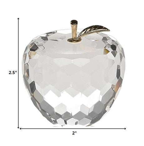 Gold Crystal Faceted Apple Paperweight with Gold Leaf