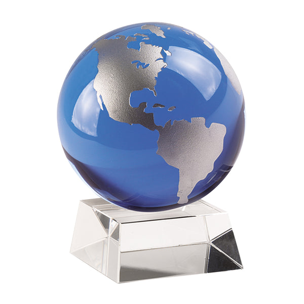 4 Cobalt Blue and Silver Globe On Crystal Base