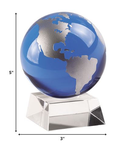 4 Cobalt Blue and Silver Globe On Crystal Base