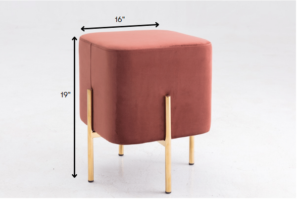 Square Modern Copper Upholstered Ottoman with Gold legs