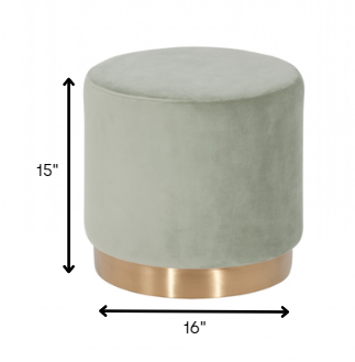 Round Modern Grey Velvet Ottoman with Gold Base