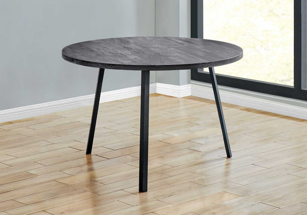 48" Round Dining Room Table with Black Reclaimed Wood and Black Metal