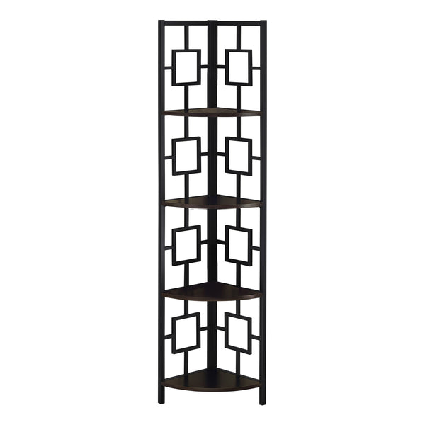 62" Bookcase EspressoandBlack Metal Corner Etagere with 4 shelves