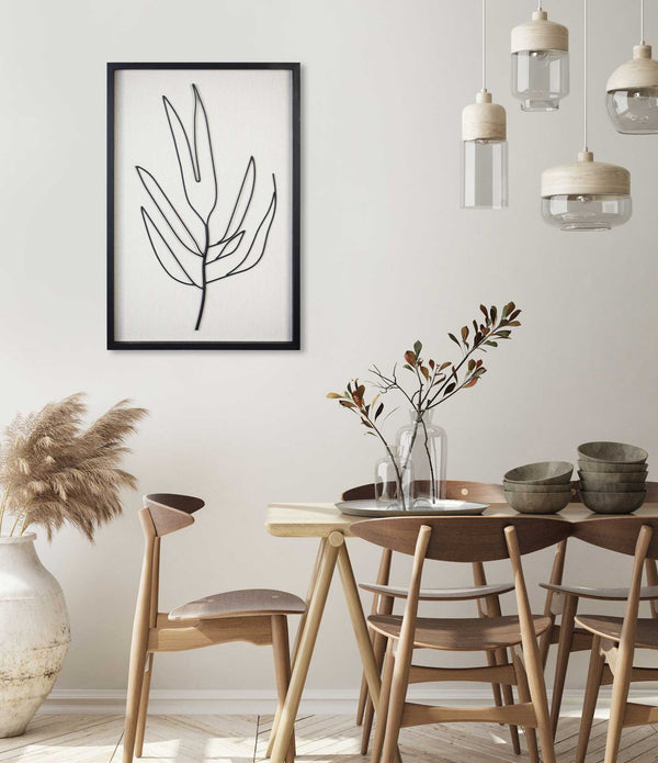 Hand-Painted Leaf Wall Art with Matte Black Finish